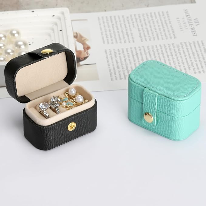 KUKUVR Small Travel Jewelry Box For Ring Stud Earring, Mini Jewelry Ring Holder for Multiple Rings, Portable Jewelry Storage Organizer Case (Black) - Image 7