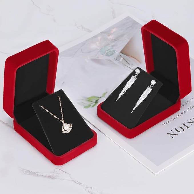 LETURE 2 Pieces Velvet Jewelry Gift Boxes for Necklace Pendant Earring Bracelet, Small Jewelry Storage Display Case for Christmas Wedding Engagement Birthday Anniversary (Red) - Image 4