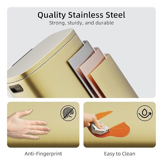 KUK 13 Gallon/50L Stainless Steel Kitchen Trash Can with Lid and Step Pedal-Large Capacity Garbage Bin with Odor Seal, Silent Close Lid, Removable Inner Bucket, Titanium Gold - Image 6