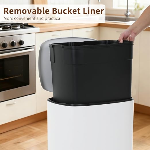 PayLessHere Stainless Steel Trash Can with Lid - Removable Inner Bucket, Foot Pedal Soft Close for Office, Home, Kitchen (White, 13 G) - Image 5