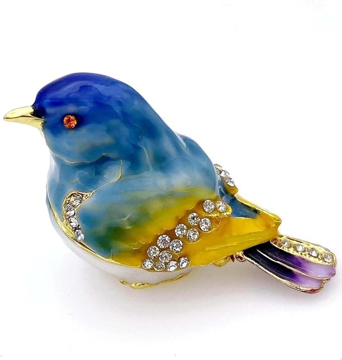 JWT Astyle Blue Mountain Bird Hinged Trinket Box with Crystal Stones .Animal Jewelry Box.Necklace Rings Earrings Storage.Bird Figurines Home Decor,Collectible Trinket Boxes Gift ., Blue Yellow by JWTAstyleHomeDecorGifts