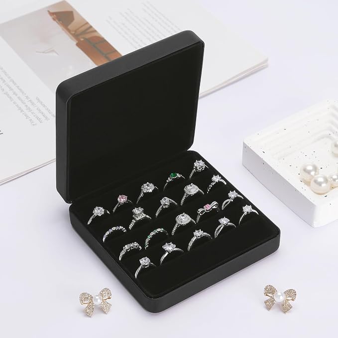 KUKUVR Ring Storage Organizer Box for Multiple Rings, Travel Portable Jewelry Ring Stud Earring Case, Ring Tray Holder Showcase Display Case (Black) - Image 4
