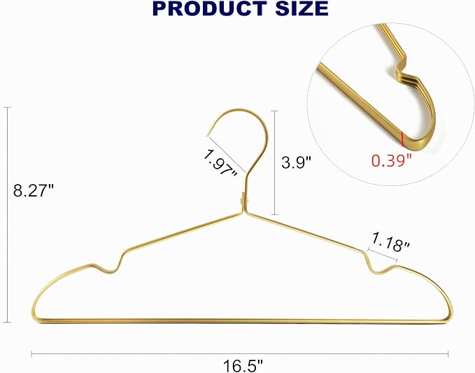 Amber Home Premium Matte Gold Aluminum Coat Hangers 20 Pack, 16.5” Extra Smooth & Durable Metal Shirt Dress Hanger, Light & Sturdy Metal Rack for Jacket Trouser Pant Slack - Image 2
