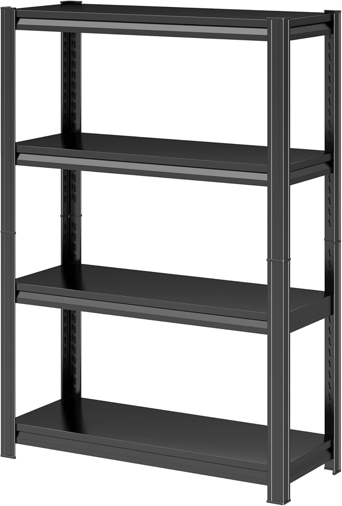 PRESTELION 4 Tier Storage Shelves 800LBS Metal Heavy-Duty Shelving Adjustable Shelving Unit for Laundry Bathroom Kitchen Pantry Closet Garage Office Black（44" H×31.5" W×11.8" D） by PRESTELION