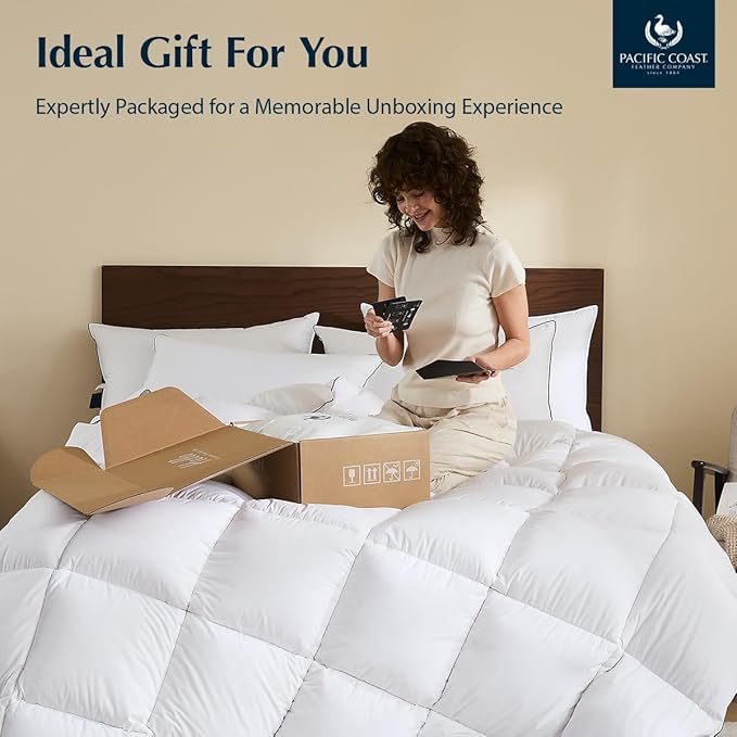 Pacific Coast Premium Goose Down Fiber Comforter Twin Size, 420TC 100% Australian Cotton Shell, All-Season Comforter with Hidden Baffle Box & Double-Stitched Piping (68"x90")