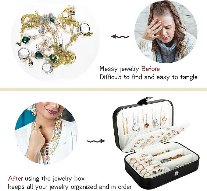 Hatori Travel Jewelry Box, PU Leather Small Jewelry Organizer for Women Girls, Portable Mini Travel Case Display Storage Holder Boxes for Stud Earrings, Rings, Necklaces, Bracelets. - Image 6