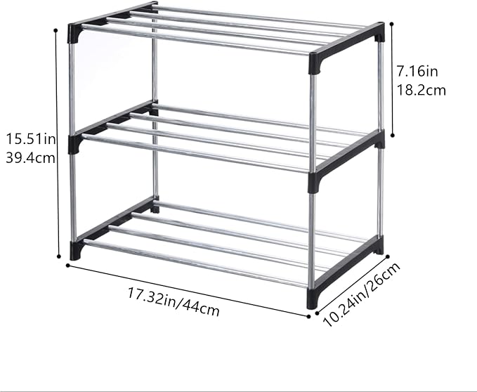 Jucaifu Stackable Small Shoe Rack, Entryway, Hallway and Closet Space Saving Storage and Organization (3-Tier, Black) - Image 3