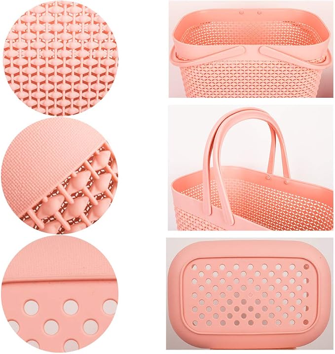 UUJOLY Plastic Organizer Storage Baskets with Handles, Shower Caddy Bins Organizer for Bathroom and kitchen (Pink) - Image 3