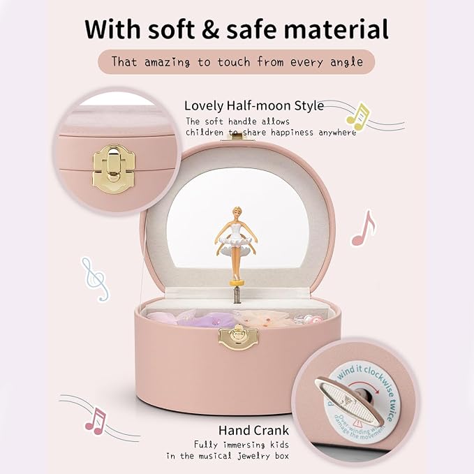 VLANDO Musical Jewelry Box for Girls, Small Kid Music Box with Ballerina for Party Bedroom Decor, Bithday Gift for Girl - Pink - Image 6