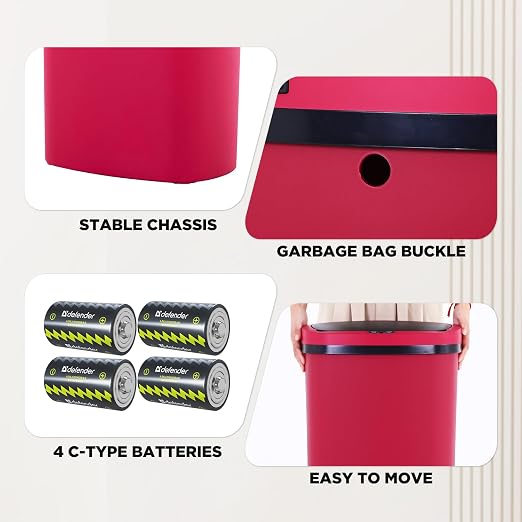 BestOffice | 13 Gallon Plastic Trash Can with Lid | Red | Automatic Touchless Garbage Can | Odor Control | Modern Oval Design | Easy to Clean | Fits Any Kitchen, Bathroom, Office or Home - Image 4