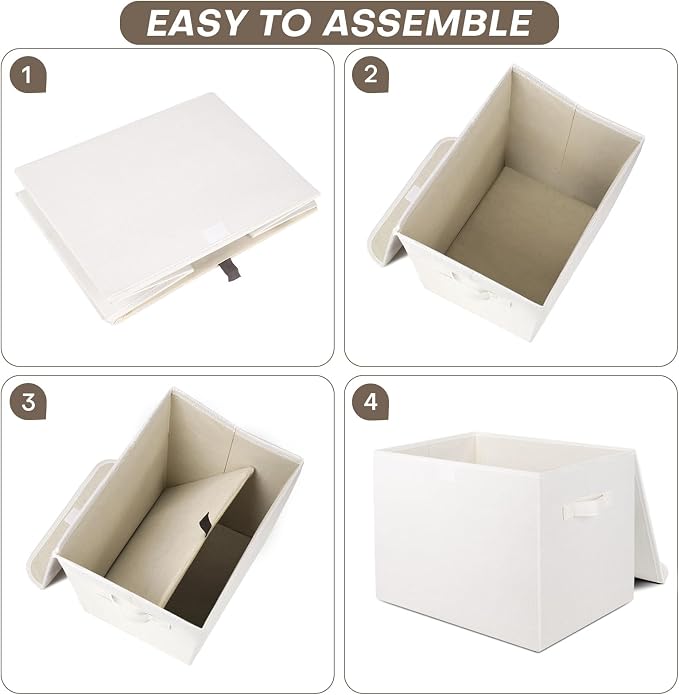 Bagnizer Large 22 Quart Linen Fabric Foldable Storage Bin Cube Organizer Basket with Flip-Top Lid & Handles, Clothes Blanket Box for Home, Office, Closet, White, 4 Pack 14.6 x 9.5 x 9.5” - Image 5