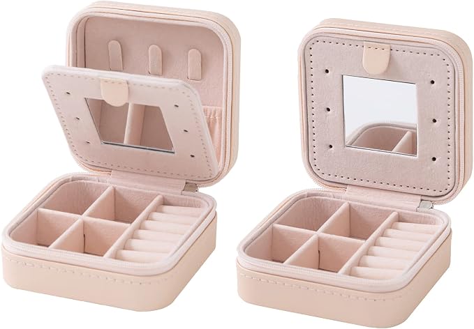 KElofoN Travel jewelry case Travel jewelry box Travel Jewelry Organizer Small Jewelry Organizer Box for Girls Women with Mirror (Pink-5) - Image 7