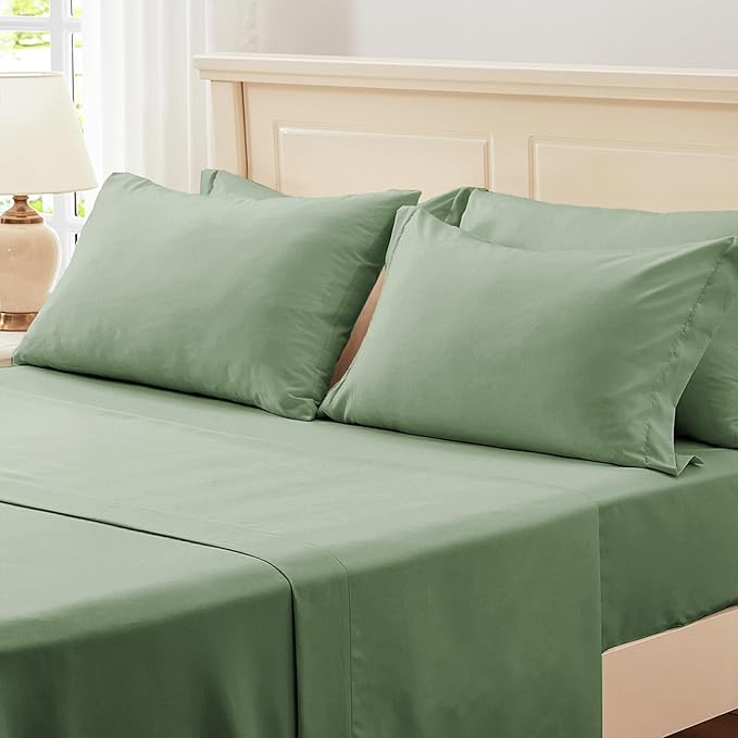 Zzlpp Queen Comforter Set 7 pieces, Sage Green Seersucker Bed in a Bag with Comforter and Sheets, All Season Bedding Sets with 1 Comforter, 2 Pillow Shams, 2 Pillowcases, 1 Flat Sheet, 1 Fitted Sheet