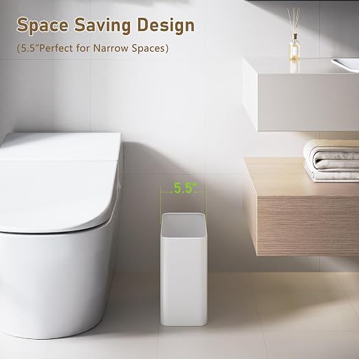 Small Bathroom Trash Can 2.4 Gallon Wastebasket Slim Metal Garbage Can Stainless Steel Trash Bin for Bedroom,Office,Kitchen,Toilet, rv, Near Desk, Under Sink (White) - Image 2