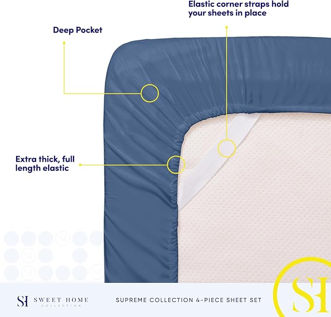 Twin Sheets - Breathable Luxury Sheets with Full Elastic & Secure Corner Straps Built In - 1800 Supreme Collection Extra Soft Deep Pocket Bedding Set, Sheet Set, EXTRA DEEP pocket - Twin, Denim