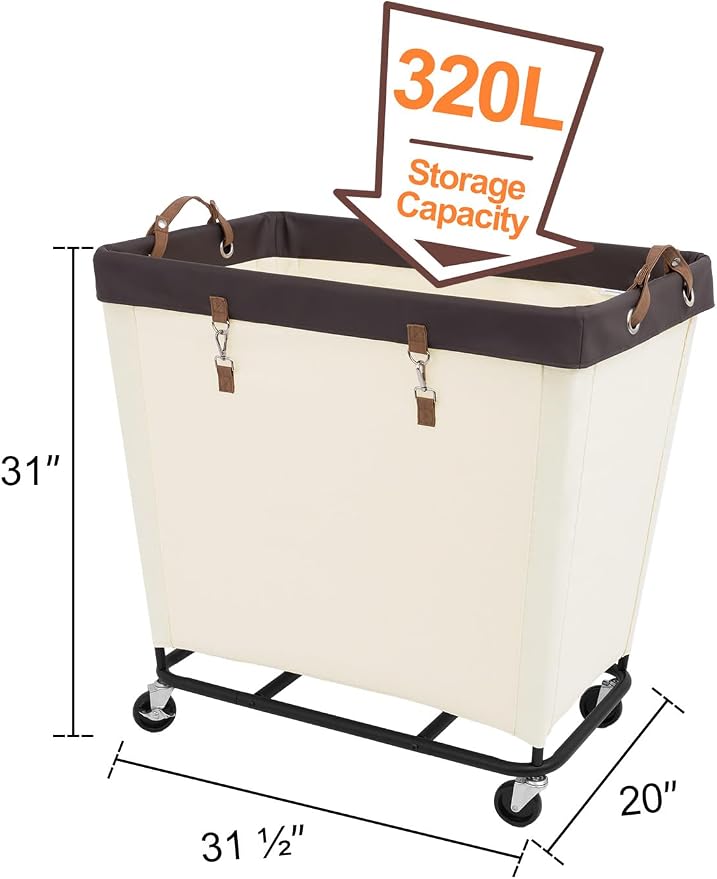 StorageWorks 320L Laundry Basket with Wheels, Extra Large Rolling Hampers for Clothing Organizer, Dirty Clothes Basket for Hotel, Home, Closet, Dorm, Beige - Image 2