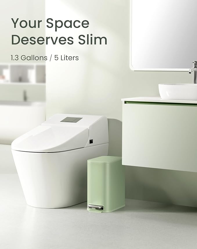 Cesun Small Bathroom Trash Can with Lid Soft Close, Step Pedal, 5 Liter / 1.3 Gallon Stainless Steel Garbage Can with Removable Inner Bucket, Waste Basket for Bathroom, Bedroom (Green) - Image 2