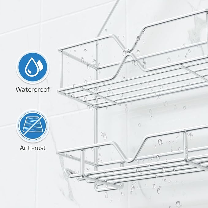 TreeLen Rustproof Shower Caddy, Hanging, Stainless Steel, 4 Hooks, 2 Shelves, Non-Slip - Image 5