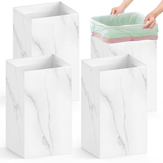 Magicheap 4 Pack Extra Large Disposable Trash Cans, Reusable Portable Garbage Can, 13 Gallon (21.6" H x 13.5" W x 10" D), Extra Thick Recycled Cardboard Portable Garbage Can and Recycling Bins,Marble by Magicheap