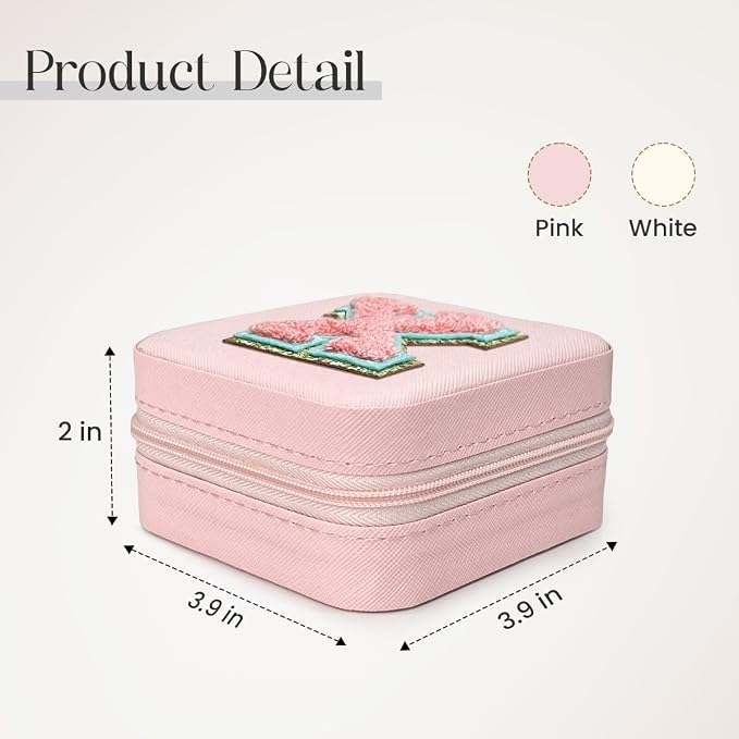 SANDJEST Personalized Jewelry Box, Pink Travel Jewelry Box with Initial X, Small Monogrammed Jewelry Case Organizer for Girls Women Teen Kids, Mini Travel Essentials Gifts for Birthday Christmas - Image 2