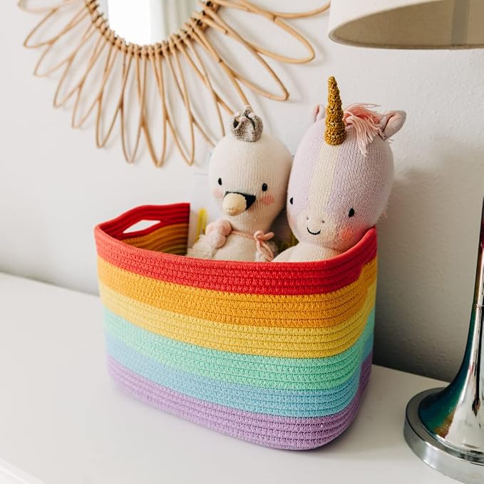 OrganiHaus Set of 3 Rainbow Baskets - Colorful Woven Storage Baskets for Playroom, Nursery & Classroom Decor, Toy Storage, 15x9x10 - Image 7
