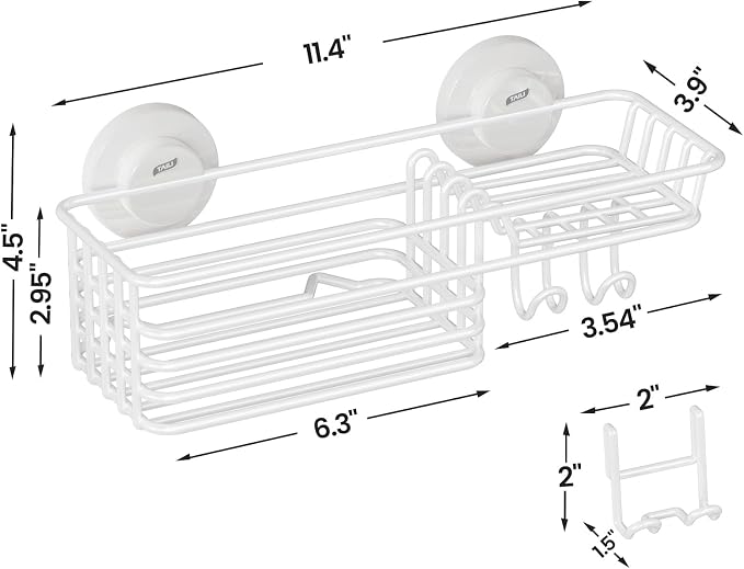 LEVERLOC Shower Caddy Suction Cup, Heavy Duty Bathroom Organizer for Inside Shower with Hooks & Soap Holder， NO-Drilling Bathroom Shower Holder-White - Image 5
