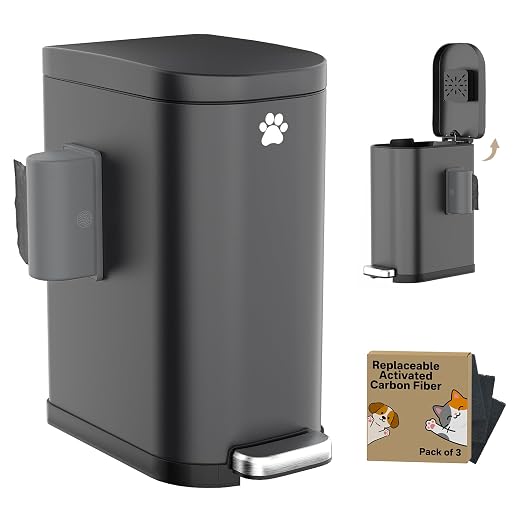 Dog Poop Trash Can Outside with Odor Control Lid & Step Pedal, 3.2Gal Stainless Steel Outdoor Trash Can, Waterproof Dog Waste Container - Includes 3 Carbon Filters & Bin Bag Holder by HomeOrganization