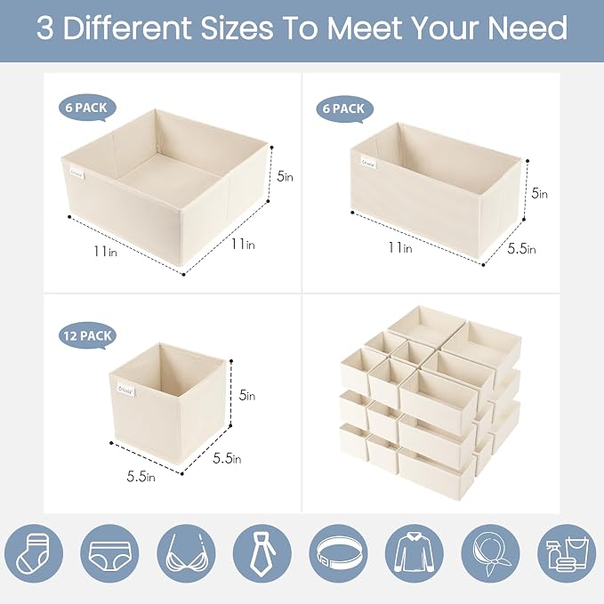 Criusia Drawer Organizer Clothes, 24 Pack Underwear Drawer Organizers, Foldable Closet Organizers and Storage Dresser Drawer Dividers Clothing Organizer for Clothes, Socks, Scarves, Bra, Ties (Beige) - Image 3