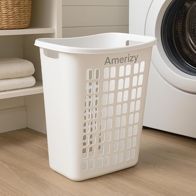 Large White Plastic Laundry Hamper – Rectangular Open Top Clothes Basket with Ventilation, Lightweight Durable Bin for Bedroom, Bathroom, Closet or Dorm Use 2 pack - Image 7