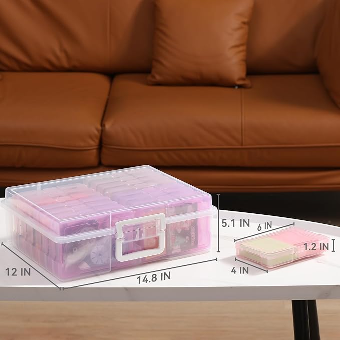 novelinks Transparent 4" x 6" Photo Cases and Clear Craft Keeper with Handle, 16 Inner Photo Organizers & Photo Storage Box, Plastic Photo Storage Containers (Pink Gradient) - Image 4