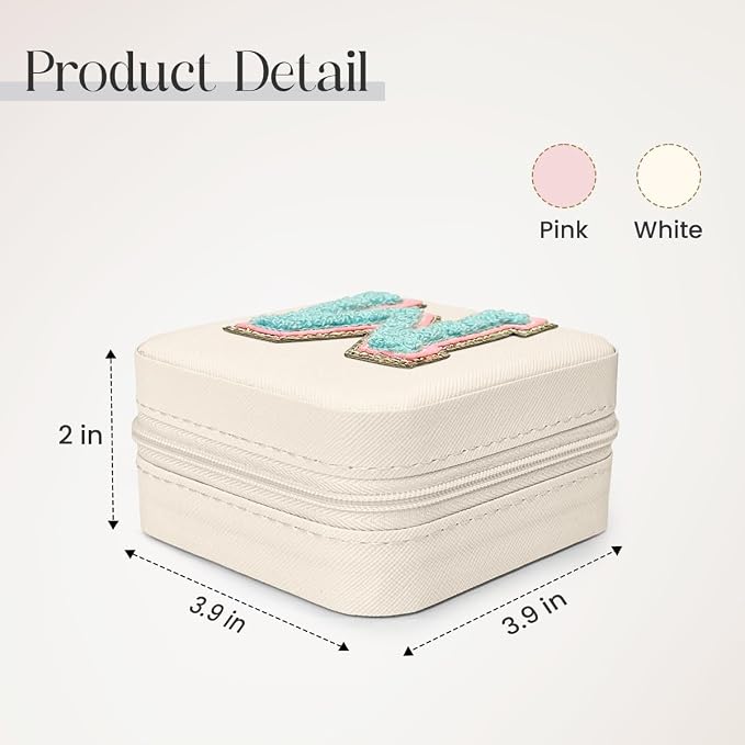 SANDJEST Personalized Jewelry Box, White Travel Jewelry Box with Initial W, Small Monogrammed Jewelry Case Organizer for Girls Women Teen Kids, Mini Travel Essentials Gifts for Birthday Christmas - Image 2