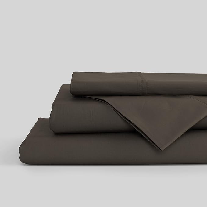 Linen Home 100% Cotton Percale Sheets Twin Size, Smoky Charcoal, Deep Pocket, 3 Pieces Set - 1 Flat, 1 Deep Pocket Fitted Sheet and 1 Pillowcase, Crisp Cool and Strong Bed Linen