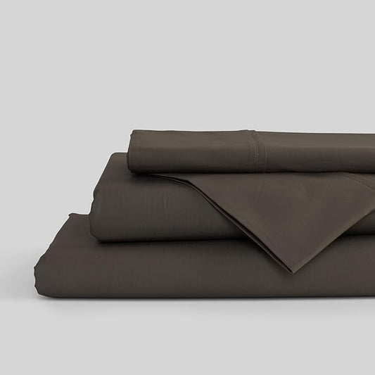 Linen Home 100% Cotton Percale Sheets Queen Size, Smoky Charcoal, Deep Pocket, 4 Pieces Set - 1 Flat, 1 Deep Pocket Fitted Sheet and 2 Pillowcases, Crisp Cool and Strong Bed Linen