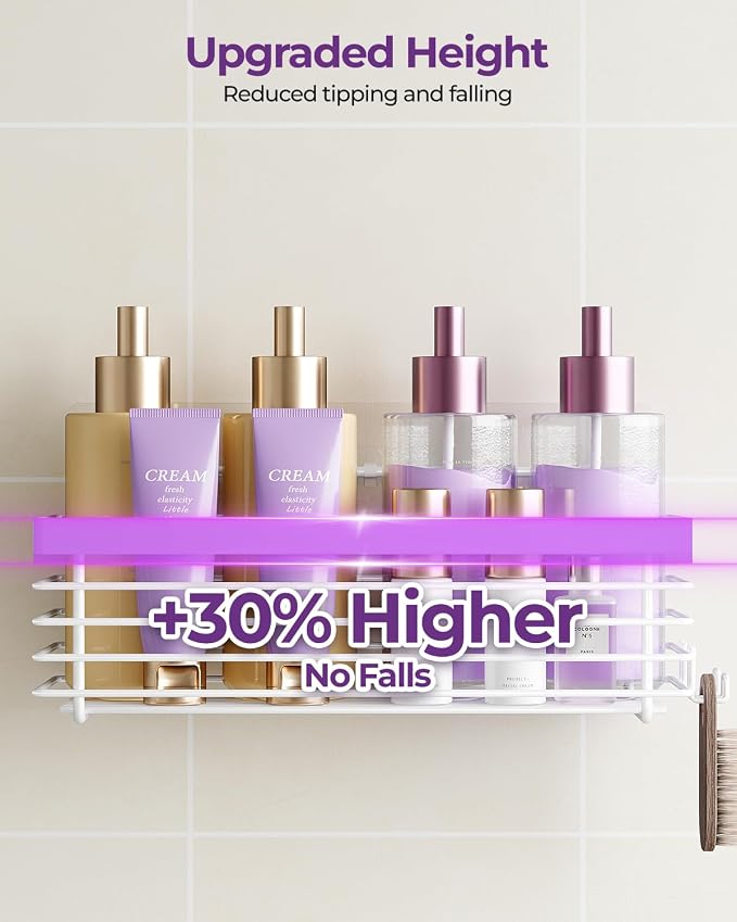 ODesign Shower Caddy 3 Pack SUS304 Stainless Steel-No Drilling-Shower Bathroom Shelves Rack,Rustproof Wall Mounted,Adhesive Shower Shelf Basket Organizer-White - Image 4
