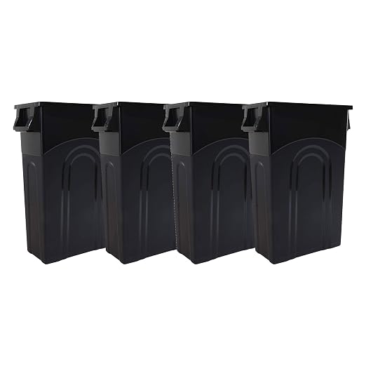 United Solutions Highboy Waste Container, 23 Gallon, Space Saving Slim Profile and Easy Trash Bag Removal, Indoor or Outdoor Use, Integrated Handles for Easy Carrying, 4-Pack, Black. by UNITEDSOLUTIONS