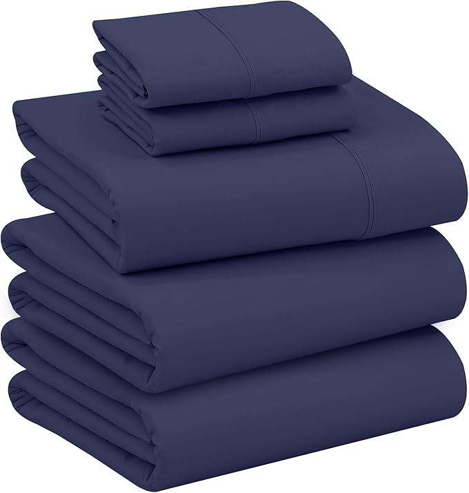 RUVANTI 100% Cotton Sheets – Split King Size Percale Bedding, Cooling & Breathable, Durable with a Crisp, Soft & Comfortable Feel, 16" Deep Pocket, 5-Piece Set, Crown Blue