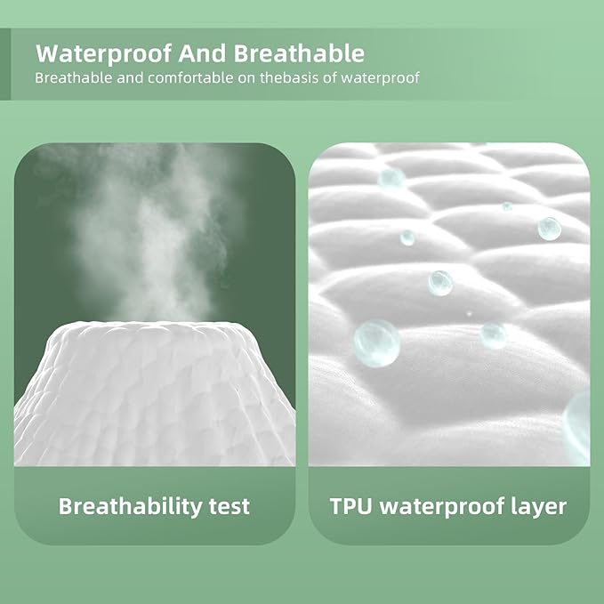 King Size Mattress Protector, Waterproof Pad Cover, Soft, Breathable,Noiseless, 6-18 Inch Deep Pocket, White for Home Hotel Bedroom,Easy wash