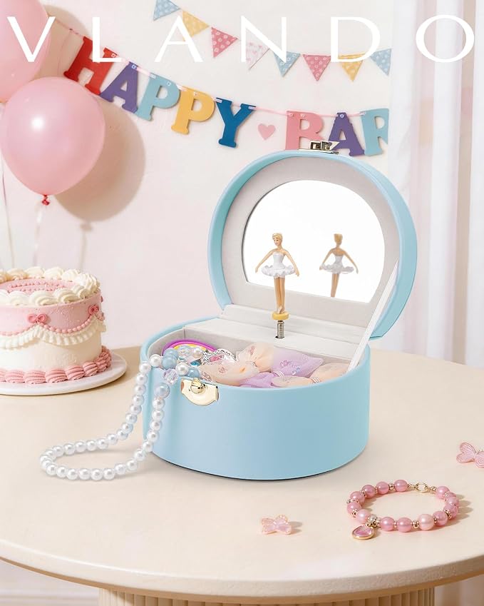 VLANDO Bithday Gift for Girl - Musical Jewelry Box for Girls, Small Kid Music Box with Ballerina for Party Bedroom Decor, Gifts for Girls Kids - Blue - Image 2