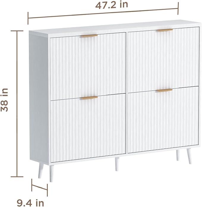 Shoe Cabinet Storage,Modern Freestanding Organizer with 4 Flip Drawers,Narrow Shoe Rack Cabinet for Entryway,White - Image 2