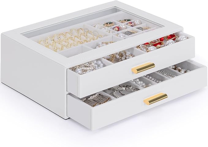 AKOZLIN Jewelry Box with Clear Lid Functional Leather Jewelry Storage Organizer Case 2 Drawers for Women Girls Necklace Ring Bracelet Earring - Image 6