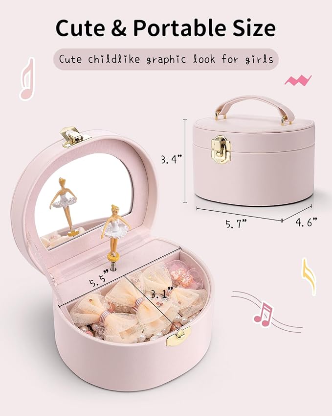 Vlando Musical Jewelry Box for Girls - Valentines Day Gifts for Daughter Kids - Birthday for Girls Ages 4 5 6 7 8-12 Year Old - Kid Music Box with Ballerina for Birthday Bedroom Decor - Light Pink - Image 7