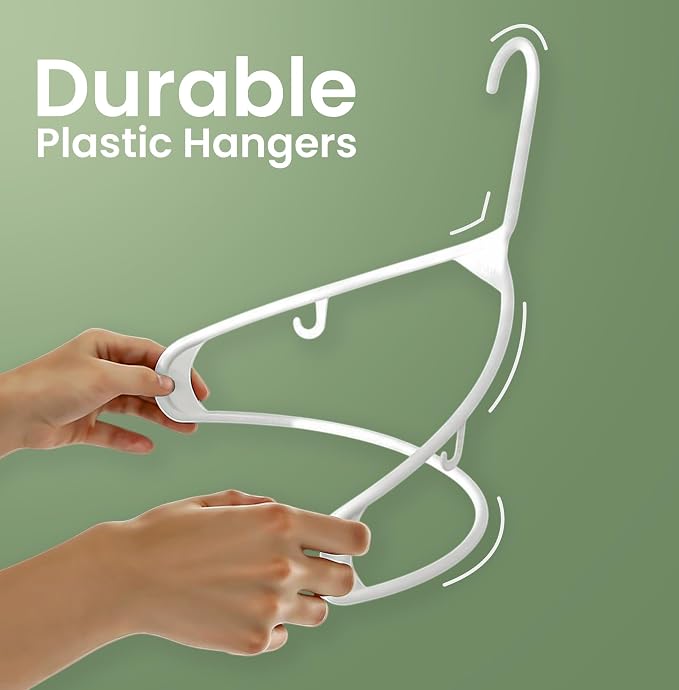 Utopia Home Plastic Hangers 20 Pack - Space Saving Clothes Hanger - Durable & Strong Closet Organizers and Storage with Built-in Strap Hooks - Essential for Shirts, Pants, Skirts & Coats (White) - Image 6