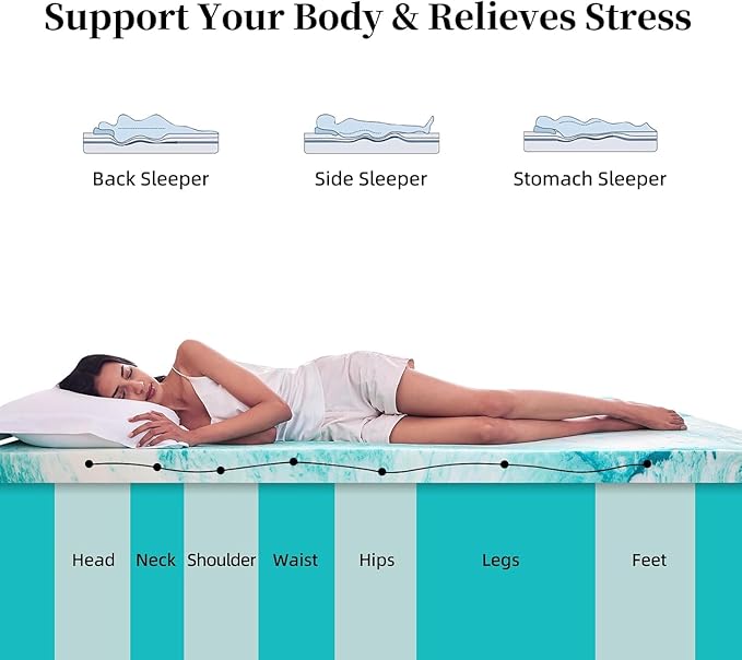 2 inch Memory Foam Mattress Topper Twin Size Bed, Gel Infused Memory Foam Mattress Pad with Cover for Back Pain Relief, 38x75 Inches