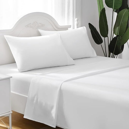 ILAVANDE White Sheets Set 4 Piece,Hotel Luxury Super Soft 1800 Series Microfiber Queen Bed Sheets Set-Wrinkle Free & Breathable-14 Deep Pocket Sheets for Queen Size Bed(Queen,White)