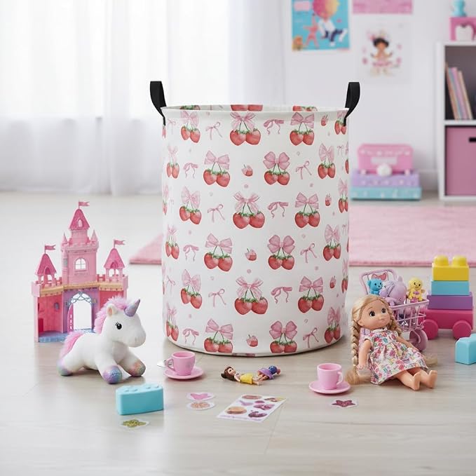Baby Laundry Hamper kids laundry Basket Waterproof Laundry Bag for Bedroom Toy Clothes Organizer Room Décor(Strawberry) - Image 6