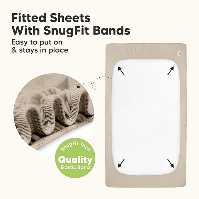 KeaBabies 2-Pack Waterproof Baby Crib Sheets for Boys, Girls - 52x28 Viscose Derived from Bamboo Toddler Bed Sheet Neutral, Fitted Crib Mattress Protector Cover for Baby Bedding, Soft & Gentle(Ecru)