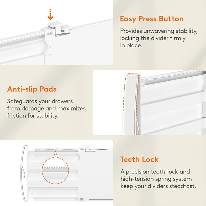 Lifewit 5" Tall 4 Pack Drawer Dividers, 30-47cm/11.5-18.5" Expandable Drawer Divider for Clothes, Adjustable Dresser Drawer Organizers, Drawers Separators for Dresser/Bathroom/Closet/Kitchen White - Image 6