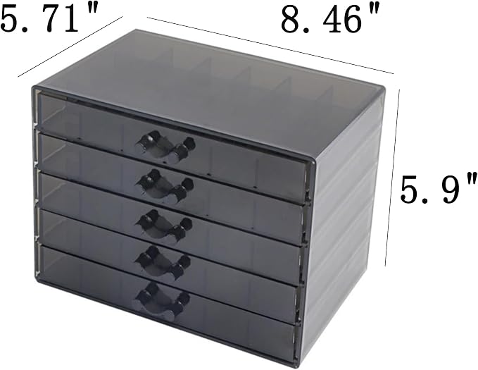 Feadily Acrylic Jewelry Organizer Box, Jewelry Drawer Organizer With 5 Drawers 120 Grids, Black - Image 2