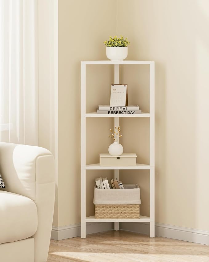 TUTOTAK Corner Shelf, 4-Tier Corner Bookshelf for Small Space, Narrow Display Corner Shelf Stand with Storage Rack, for Living Room, Bedroom, White BS05BW004 - Image 6