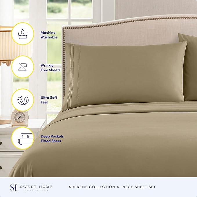 California King Sheet Sets - Breathable Luxury Sheets with Full Elastic & Secure Corner Straps Built In - 1800 Supreme Collection Cal King Deep Pocket Bedding Set, Sheet Set, California King, Sage